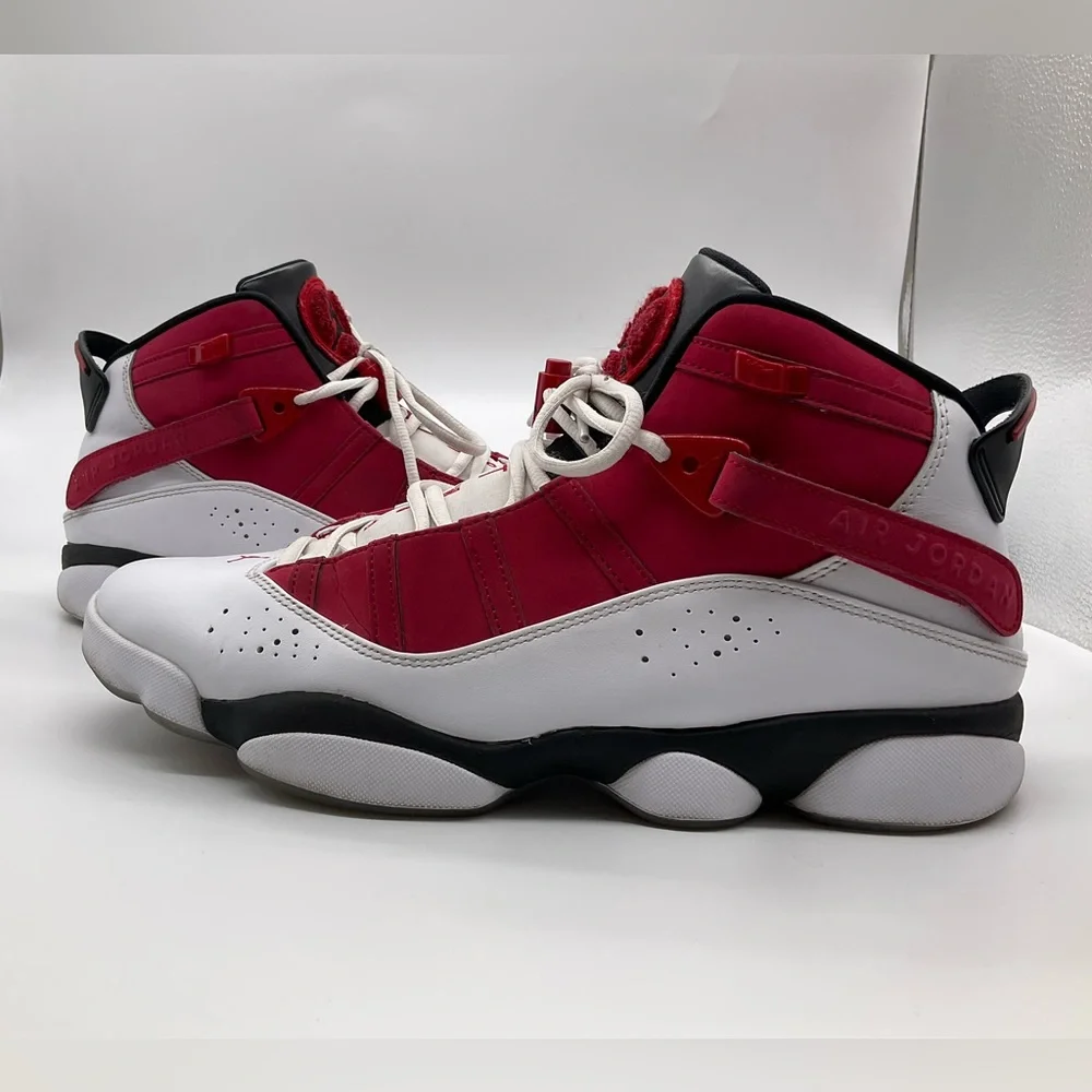 NIKE JORDAN 6 RINGS WHITE BLACK CARMINE RED‎ BASKETBALL SNEAKERS